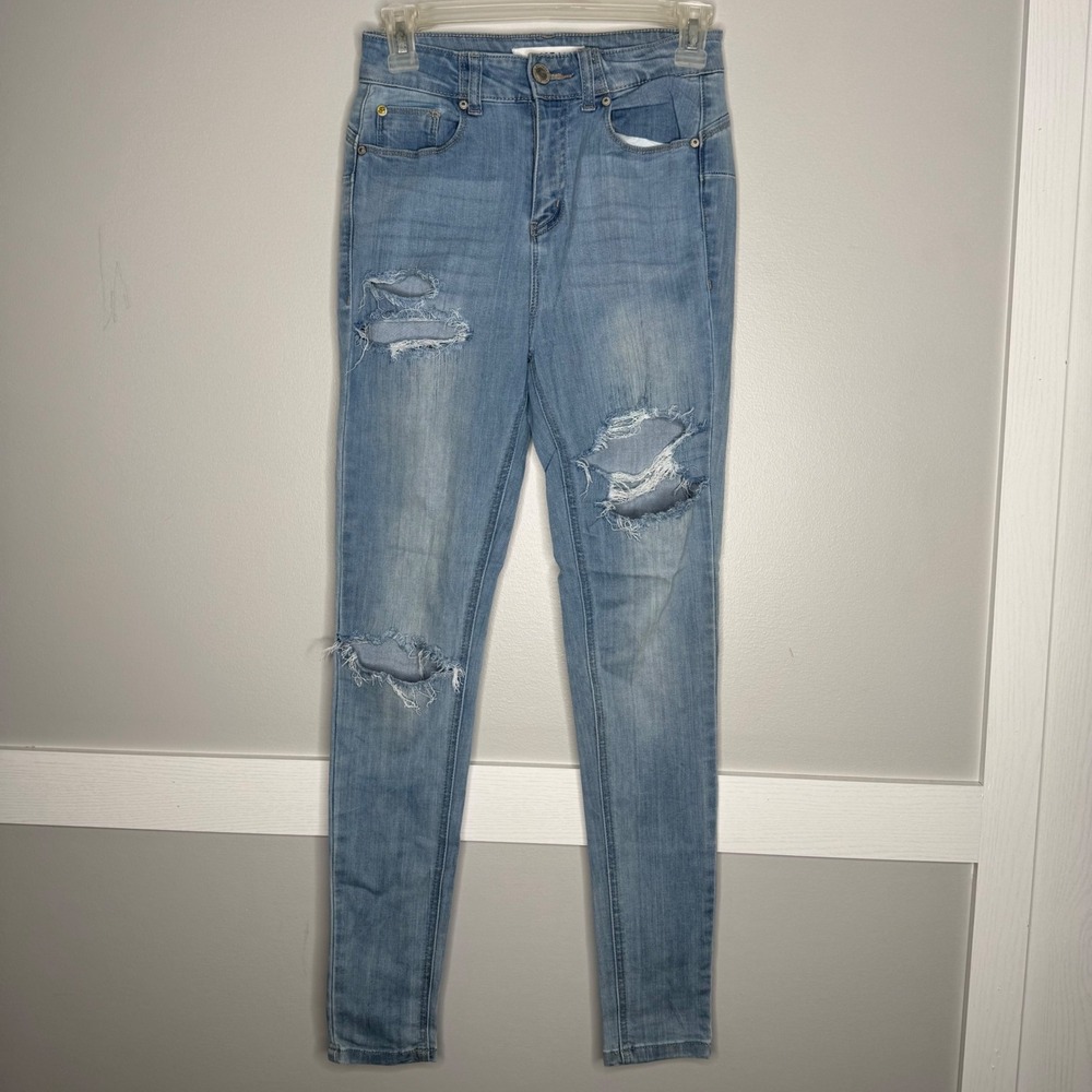 EnJean Skinny Jeans Womens 1 Light Blue Distressed High Rise Stretch‎ EP3052R-1B